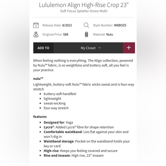 Lululemon Align HR Cropped Legging & Matching Align Tank Top,Size-6,GUC - Picture 15 of 16